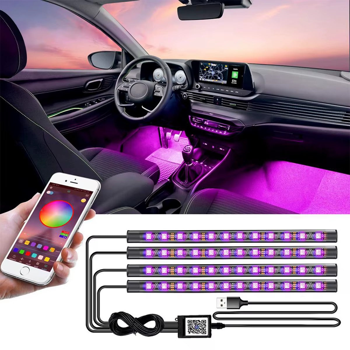 RGB Car Interior LED Light Strip — App & Music Sync