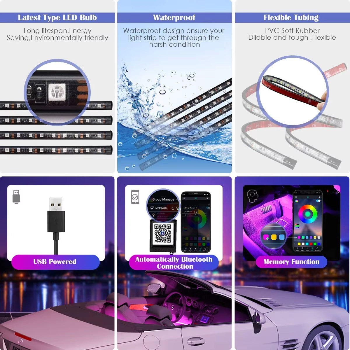 RGB Car Interior LED Light Strip — App & Music Sync
