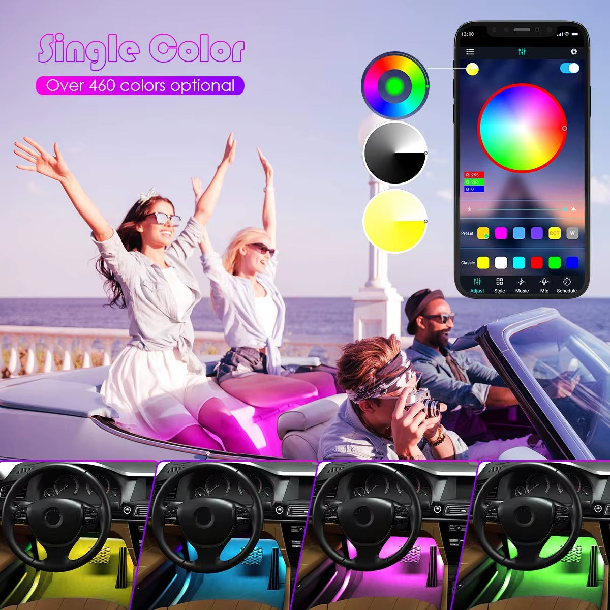 RGB Car Interior LED Light Strip — App & Music Sync